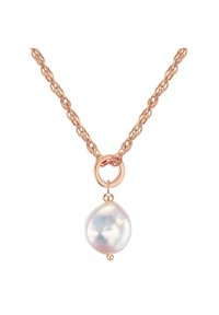 Rose gold kæde med en stor, uregelmæssig formet hvid perle vedhæng, der har en glat tekstur og en subtil iridisk glans.