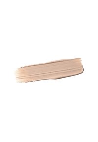 Campione di trucco crema beige con un finish morbido e satinado. L'applicazione orizzontale mostra una texture uniforme e una leggera lucentezza.