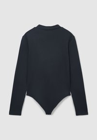 Body a maniche lunghe nero con colletto e un tessuto morbido ed elastico. Il fondo ha un design affusolato per una vestibilità aderente.