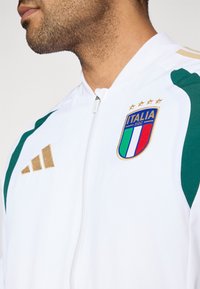 Valkoinen urheilutakki vihreillä ja kultaisilla yksityiskohdilla. Varustettu kirjotulla Italia-logolla ja viidellä kultaisella tähdellä sen yläpuolella. Vetoketjulla suljettava.