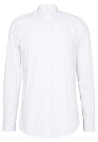 Camicia bianca a maniche lunghe con bottoni realizzata in cotone. Presenta un colletto standard, una pattina frontale con bottoni e una vestibilità comoda.