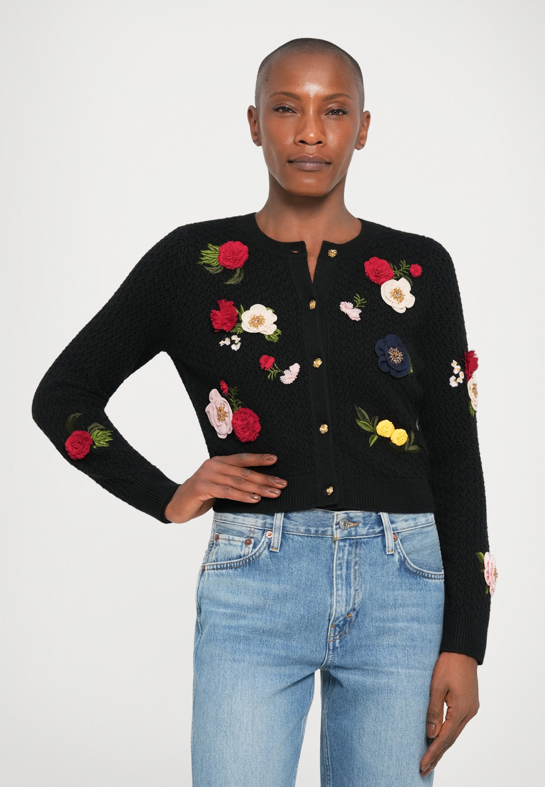 Alice + Olivia DOLLIE FLORAL CARDIGAN - Cardigan - black/multi