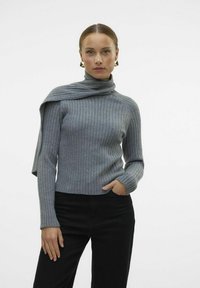Vero Moda VMZOEY WRAP NECK - Maglione - medium grey melange