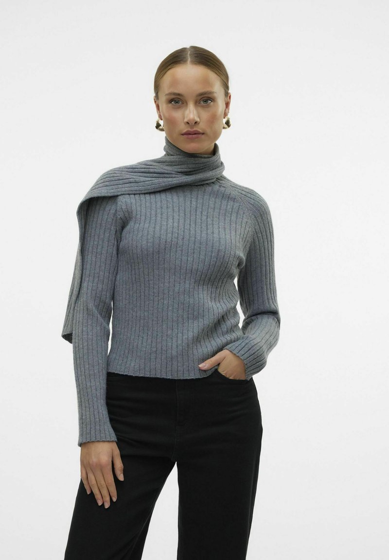 Vero Moda VMZOEY WRAP NECK - Maglione - medium grey melange
