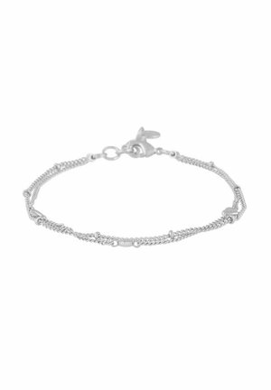 Silberarmband mit einer filigranen Gestaltung aus kleinen Gliedern, glatten Akzenten und einem Karabinerverschluss.