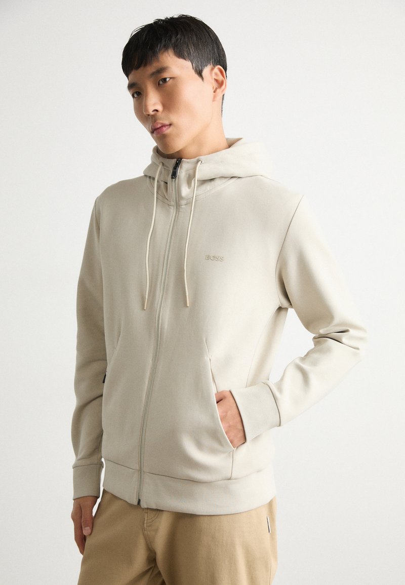 BOSS SAGGY - Majica s kapuljačom i patentnim zatvaračem - light beige