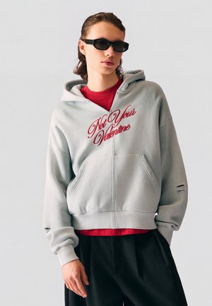 Bershka, CROPPED PRINTED - Mikina s kapucňou - grey