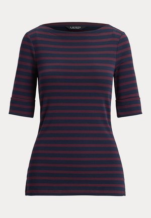 Lauren Ralph Lauren Petite, STRIPED STRETCH COTTON BOATNECK TEE - Тениска с щампа - lauren navy/dark garnet