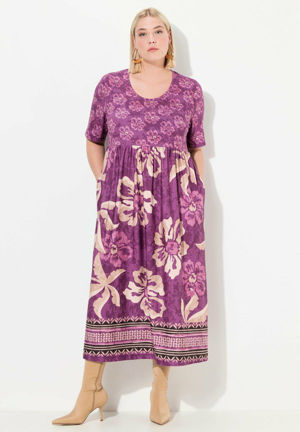 MIX PRINT BORDER EMPIRE - Jerseykleid - plum