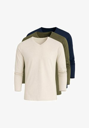 3 PACK - Top s dlouhým rukávem - beige/olive/navy