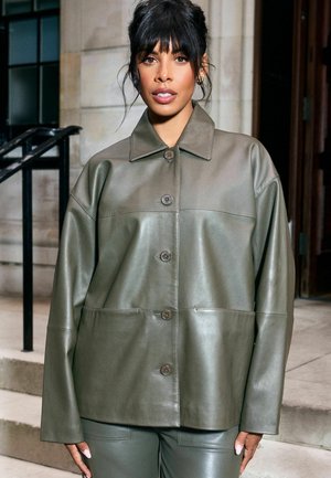 Leather jacket - khaki green