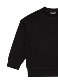 Felpa nera realizzata in un tessuto morbido, con scollo rotondo, maniche lunghe e polsini a costine. Presenta un sottile etichetta con logo sul colletto.