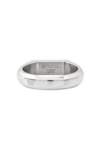 Anillo de acero inoxidable plateado con un diseño liso y redondeado. Interior grabado con "BREIL", "S.Steel" y "243TC." Sin acentos ni patrones adicionales.