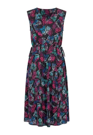 Angel of Style, PLISSÉ MIDI DRESS, SLEEVELESS, PATTERNED, ELASTICATED WAIST - Freizeitkleid - black
