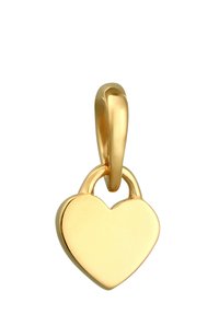 Pendentif en or en forme de cœur avec une surface lisse et polie et une boucle supérieure pour le suspendre. Design simple, sans motifs ni accents.