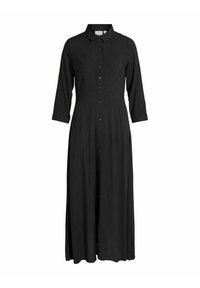 Černé dlouh�é šaty s límečkem, knoflíkovým zapínáním a volným střihem. Vyrobené z měkké, lehké látky.