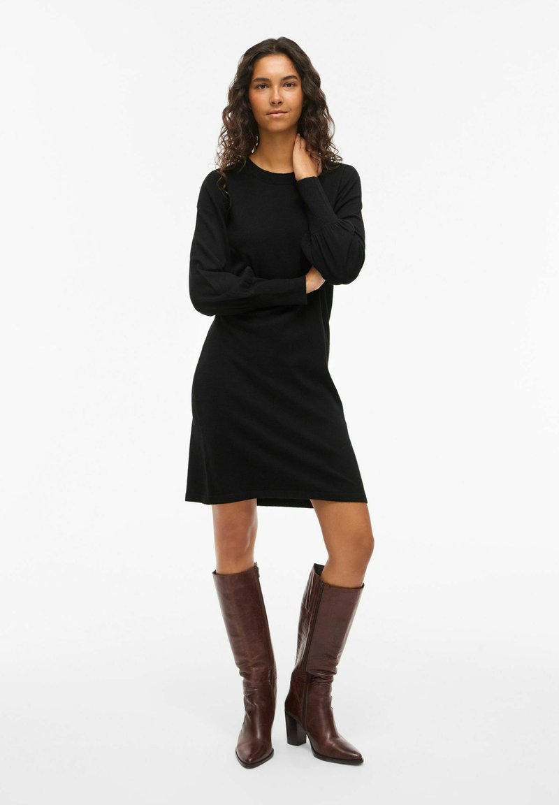 black long sleeve wrap skirt bodycon dress Scoop Neck Ribbed Long Sleeve Bodycon Wrap Midi Dress – InTheStyle