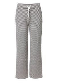 Zwart-witte gestreepte loungebroeken met een relaxte pasvorm, elastische tailleband en koord, gemaakt van een zachte, lichte stof.
