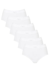 Set med sex vita bomullsboxershorts, med en slät yta, elastisk midjeband med logotyp och klassisk design.