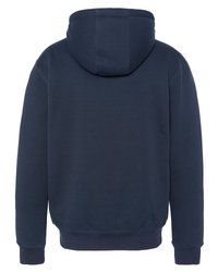 Sudadera con capucha de manga larga en azul marino, con puños y banda elástica, mostrada desde la parte trasera sobre un fondo blanco.