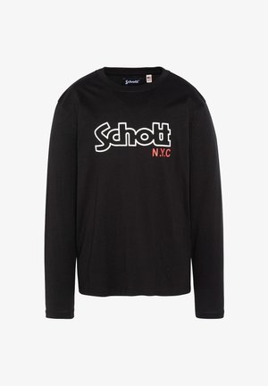 Maglietta nera a maniche lunghe in cotone. Presenta un logo bianco ben visibile "Schott" e "N.Y.C" in rosso. Collo a giro e vestibilità standard.
