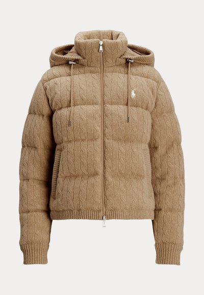 Polo Ralph Lauren CABLE KNIT HOODED DOWN COAT - Páperová bunda - collection camel