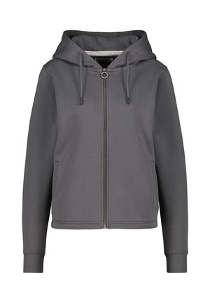 Grijze zip-up hoodie van een katoenmix met een vooraanlopende rits, verstelbare trekkoordcapuchon en ribgebreide manchetten en onderrand. Beschikt over zijzakken.