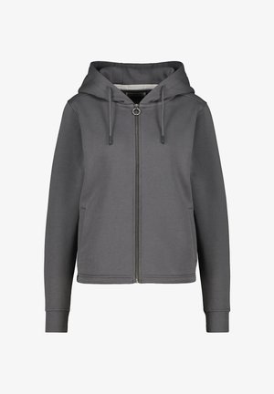 Graue Kapuzenjacke aus Baumwollmischung mit durchgehendem Reißverschluss, verstellbarem Kordelzug an der Kapuze sowie gerippten Bündchen und Saum. Mit seitlichen Taschen.