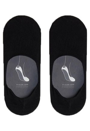 Schwarze dehnbare Baumwollsocken mit Silikongreif auf der Innenseite, mit einer konturierten Fußform und einem minimalistischen Design.