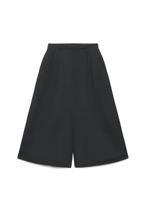 Short culotte noir à jambes larges et taille haute, avec plis devant et poches latérales, présenté sur fond blanc.