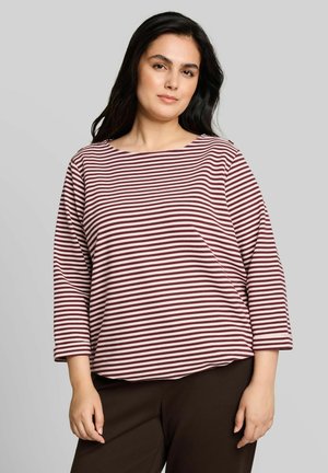 TOM TAILOR, TOM TAILOR T-SHIRT PLUS SIZE - LANGARMSHIRT MIT KNOPF-DETAILS - T-shirt à manches longues - light pink preppy plum stripe