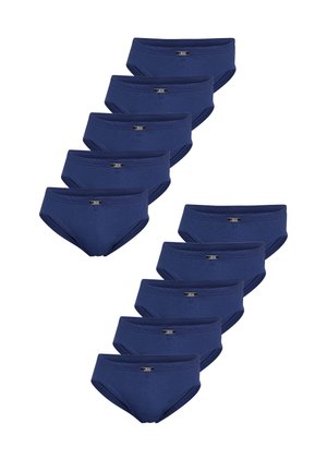 Marineblå bomuldsundertøj med et enkelt design, elastisk talje og et lille logo på forsiden. Pakke med ti identiske varer.