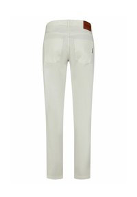 Witte katoenen broek met een recht model. Voorzien van twee achterzakken, een leren label op de tailleband en minimalistische stikseldetails.