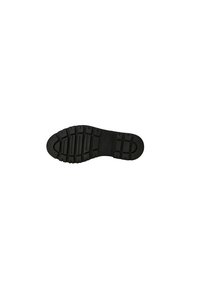 Suola di scarpa in gomma nera con un pattern testurizzato e scanalato per una migliore aderenza, dalla forma arrotondata e dal profilo piatto.