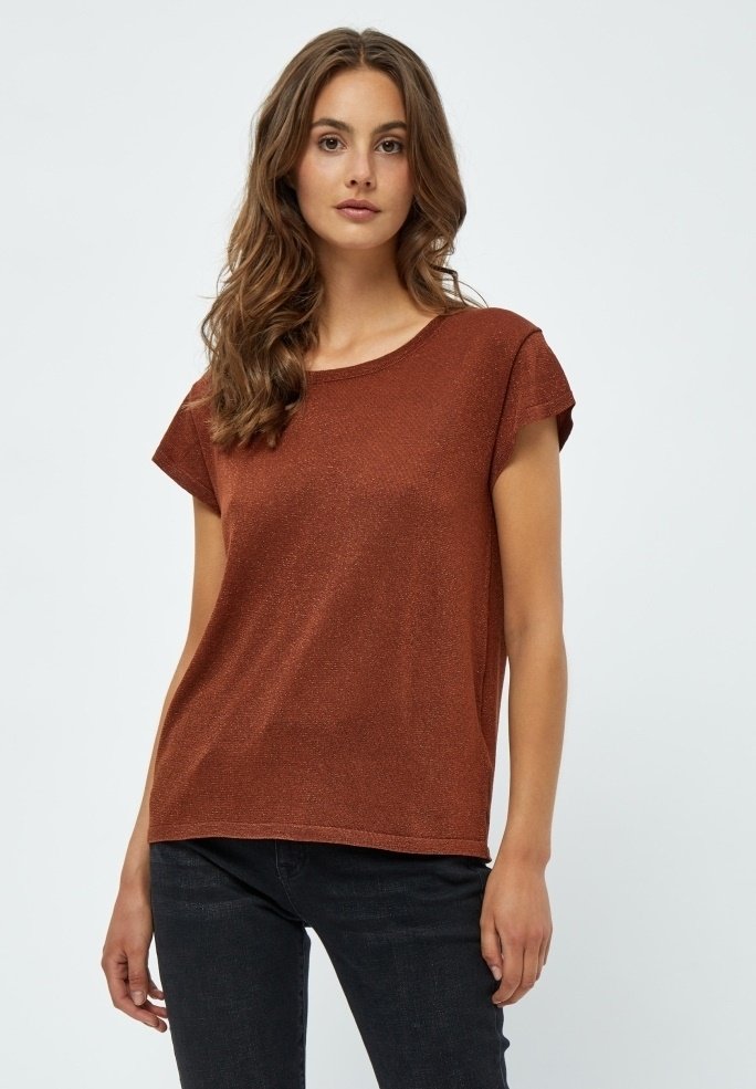 Minus MICARLINA KNIT TEE - Jednoduché tričko - desert sand lurex