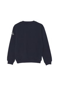 Felpa blu navy in cotone, con collo a girocollo a coste, maniche lunghe e un piccolo logo a triangolo sulla spalla sinistra.
