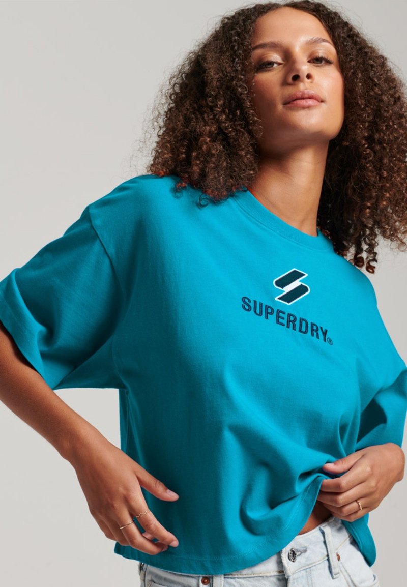 Superdry CODE STACKED BOXY Tshirt print aqua/blauw Zalando.be
