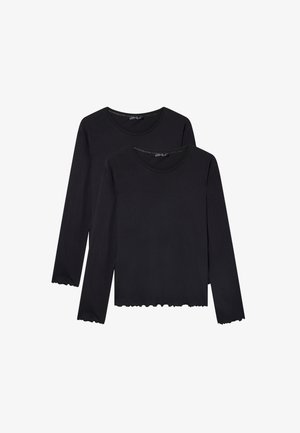 Top neri a maniche lunghe con scollatura rotonda e orlo scalloppato, realizzati in un tessuto morbido, composto da due pezzi nel set.