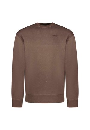 Bruine sweatshirts gemaakt van zacht materiaal, met een ronde hals, lange mouwen en een subtiel patroon. Inclusief logo detail op de borst.