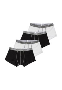 Boxer da uomo in cotone bianco e nero impilati, con cinturini elasticizzati grigi riportanti il marchio "sloggi".