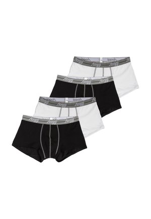 Boxer da uomo in cotone bianco e nero impilati, con cinturini elasticizzati grigi riportanti il marchio "sloggi".
