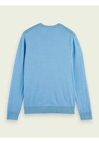 Hellblaues Sweatshirt mit langen Ärmeln, Rundhalsausschnitt, gerippten Bündchen und Saum, gefertigt aus einem weichen, strukturierten Stoff. Keine sichtbaren Muster oder Akzente.