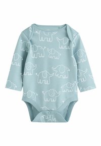 Hele hele sinine pika varrukaga ühes tükis riietus, millel on valged elevandi mustrid, pehme puuvillane materjal, õlavarre disain ja nööpjärel sulgemine all.