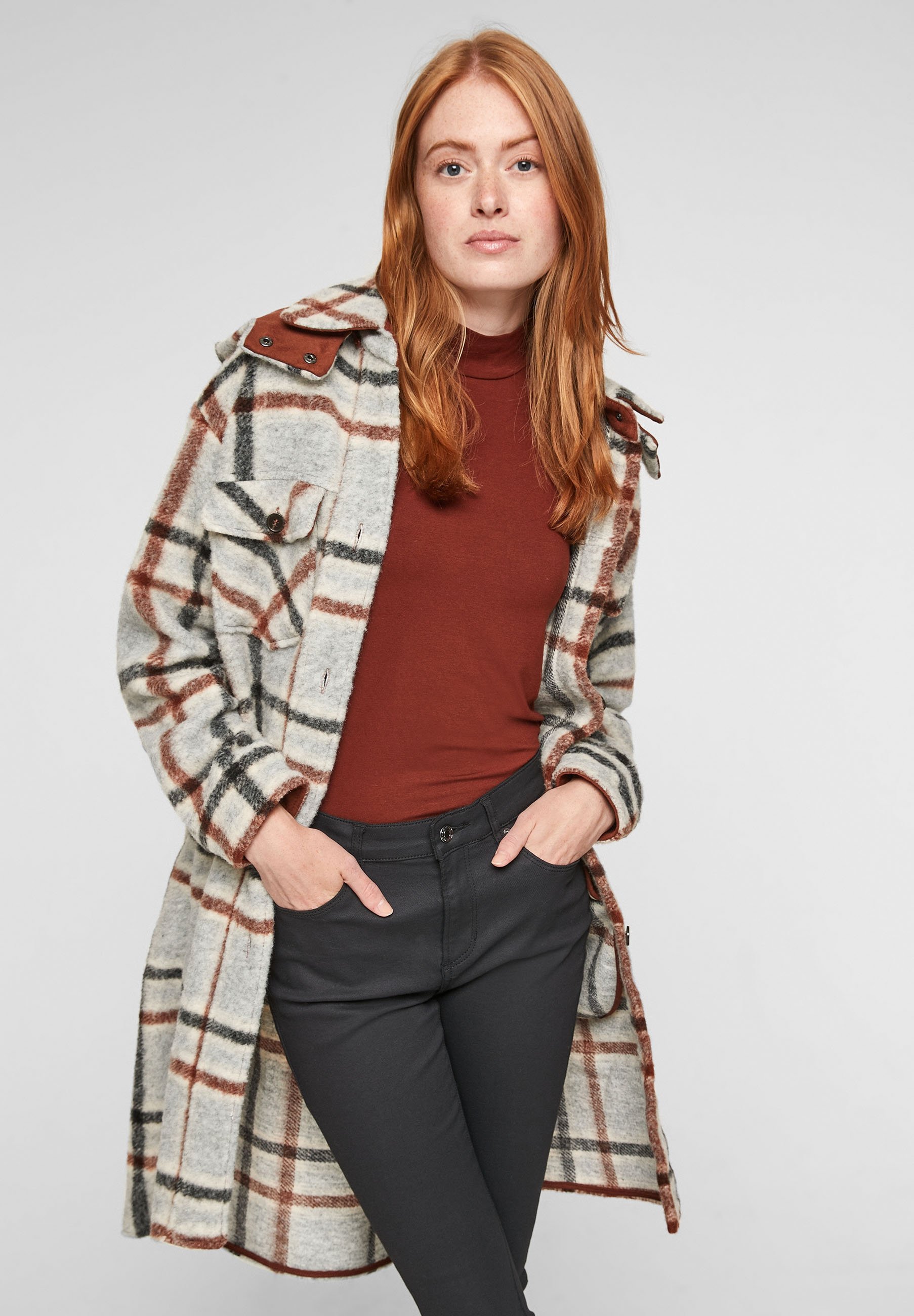 grey checked coat womens