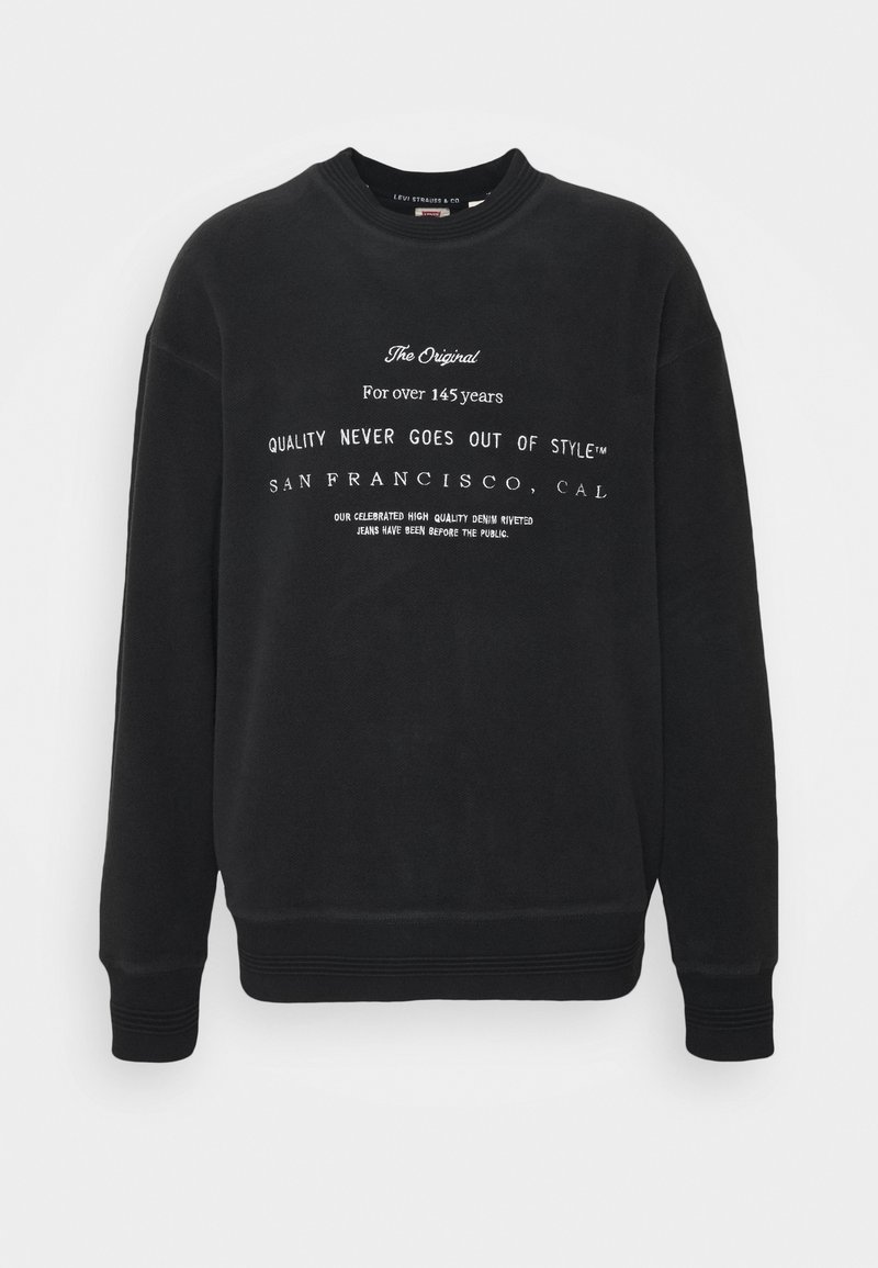 Sweat-shirt noir col rond avec un texte blanc indiquant « The Original Depuis plus de 145 ans, la qualité ne se démode jamais San Francisco, Cal. »