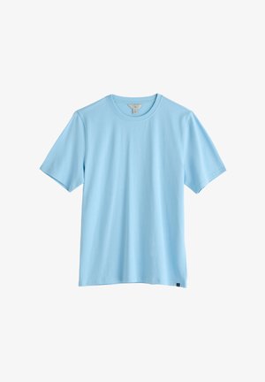 T-shirt azzurro a maniche corte realizzata in morbido cotone. Collo rotondo, taglio dritto, con una piccola etichetta sul lato sinistro in basso.