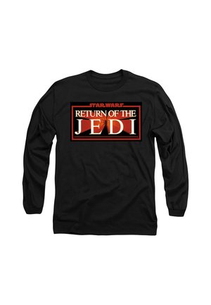 Schwarzes Langarmshirt mit rotem und weißem „Star Wars Return of the Jedi“-Logo auf der Brust.