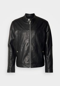 BIKER JACKET WITH BUTTONED SEAM POCKETS AND SLEEVE INSERTS - Lederjacke - black