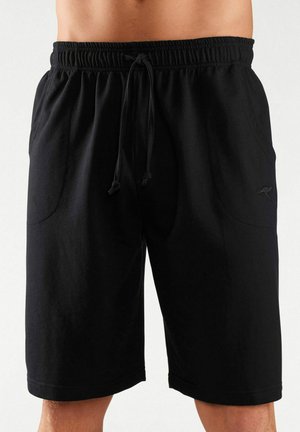 SchwarzeSweatshorts mit Kordelzug aus weichem Stoff, ausgestattet mit zwei seitlichen Taschen und einem dezenten Logo-Detail am Unterschenkel.
