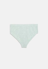 Lys grønn bomullsbikini med et katteansiktmønster i hvitt. Myk tekstur, standard truseform og elastisk midjebånd.